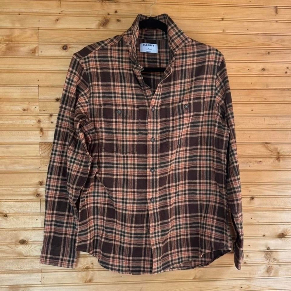 Old Navy Flannel Brown Orange Plaid NWT Men's Small Cabin Gorp Grunge Preppy